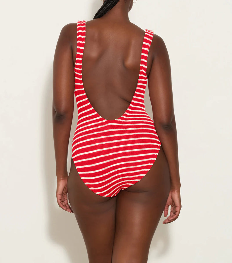 Square Neck One Piece - Red/White