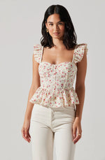 Baylin Top - White/Red Floral