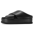 Cross Stack Platform Vegan Leather Sandals - Black