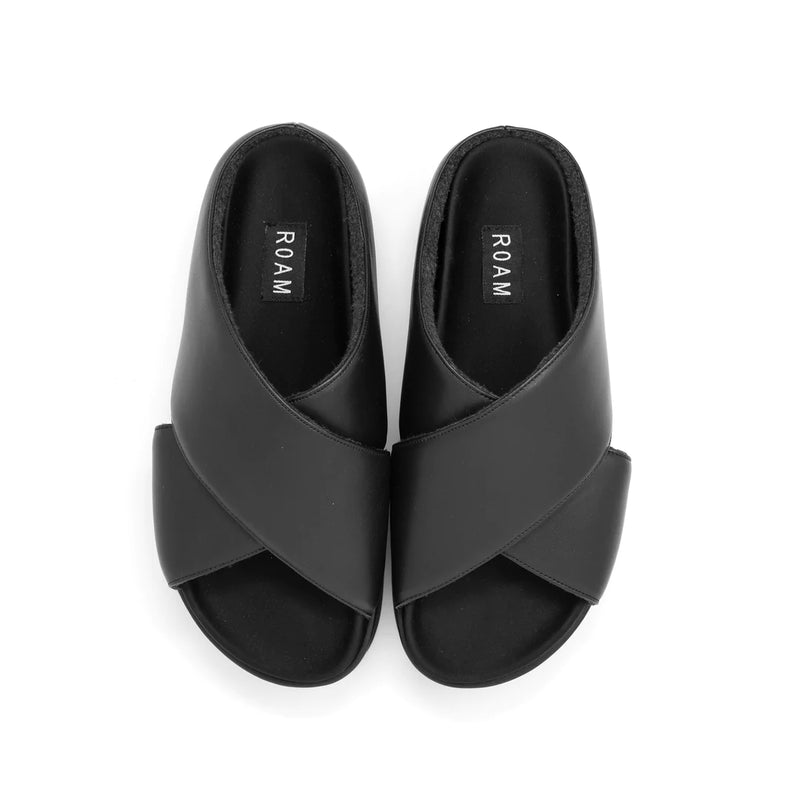 Cross Stack Platform Vegan Leather Sandals - Black
