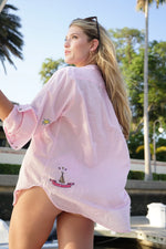 Pink Peony Embroidered Shirt