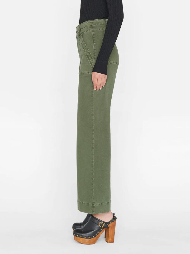 Double Waist Band Slim Palazzo in Washed Surplus