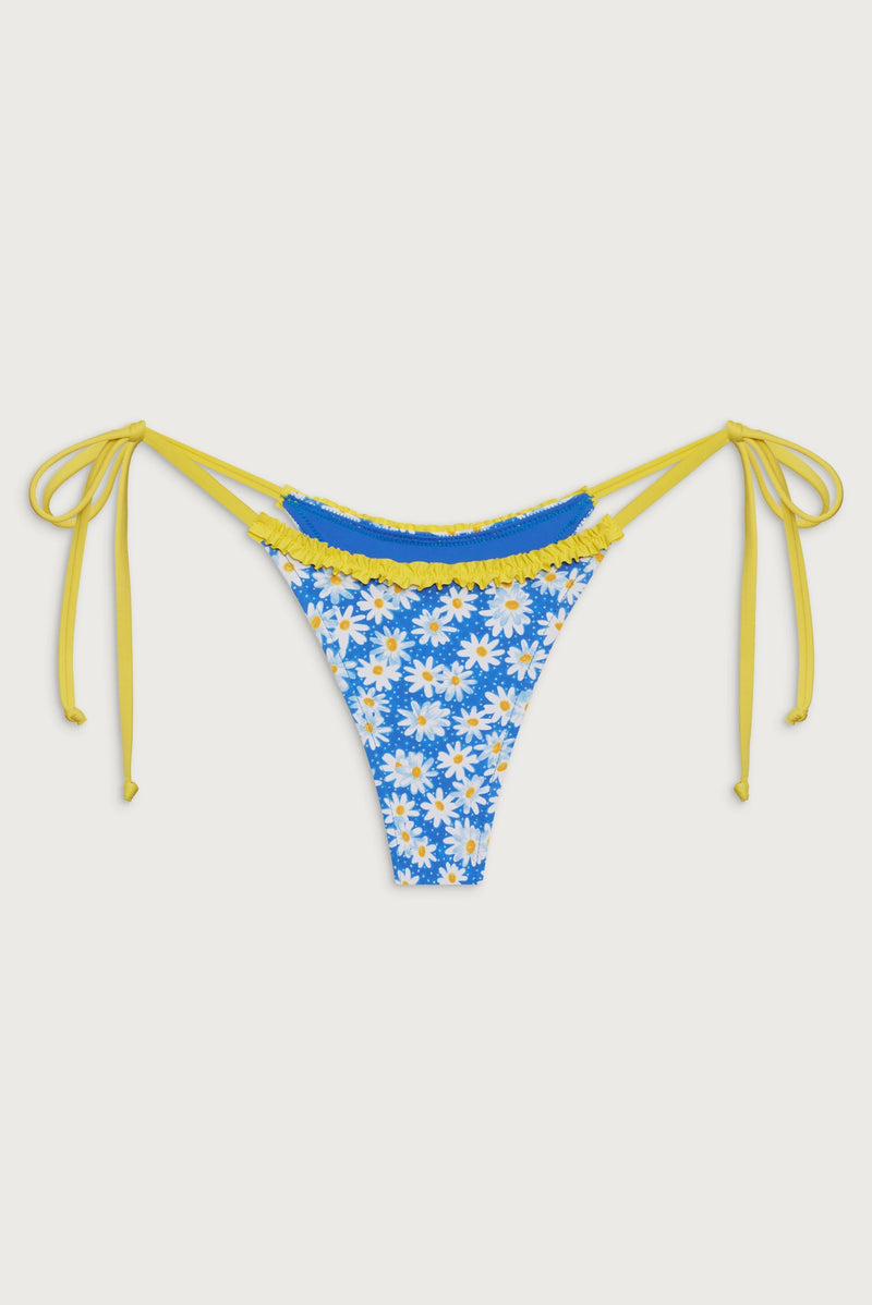 Divine Tie Side Skimpy Bikini Bottom - Blue Daisy