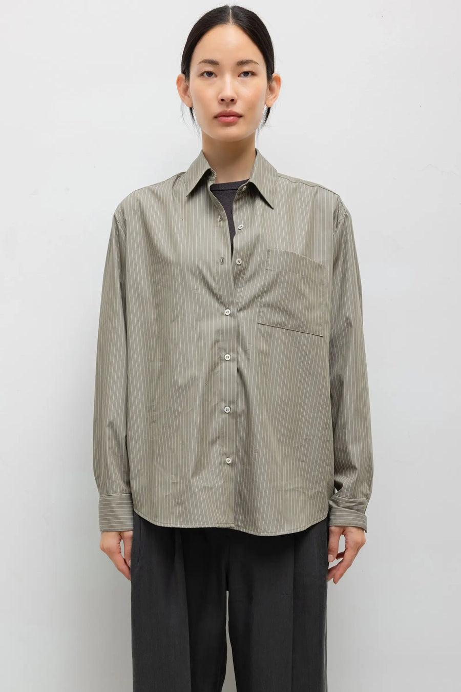 Yoshi Stripe Classic Button Down in Olive Stripe