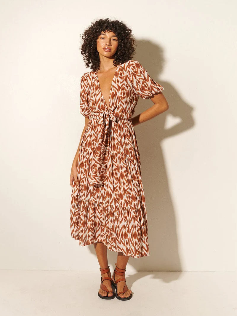Marisa Tie Front Midi Dress - Chocolate