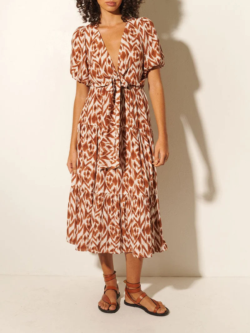 Marisa Tie Front Midi Dress - Chocolate