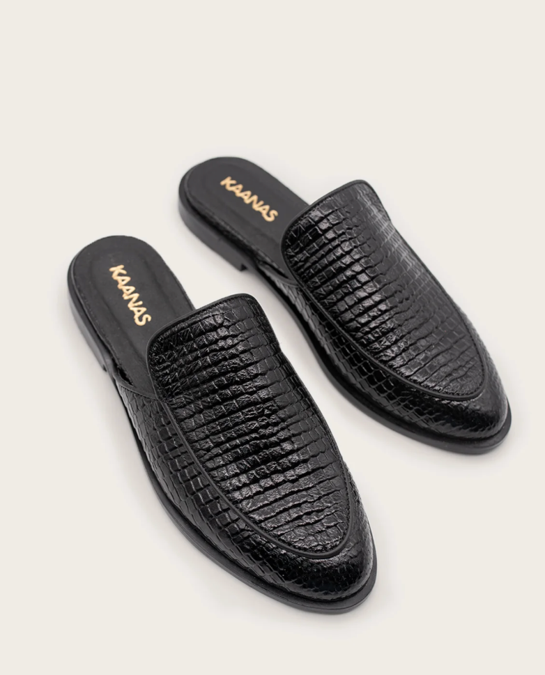 Sardinia Snake- Embossed Mule - Black