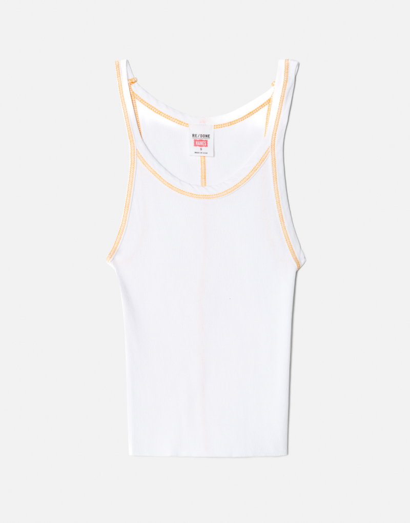 Cropped Ribbed Tank - White/Clementine Stich