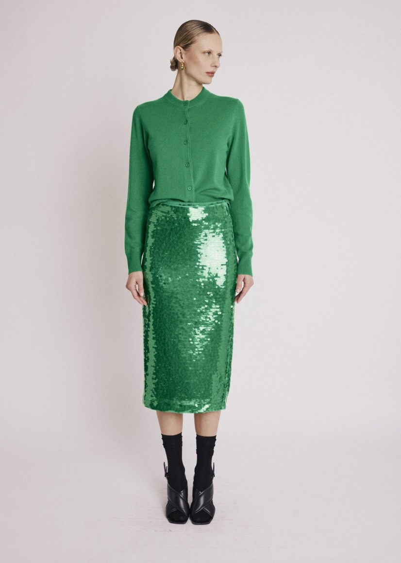 Green Sequin Midi Skirt Drift Boutique