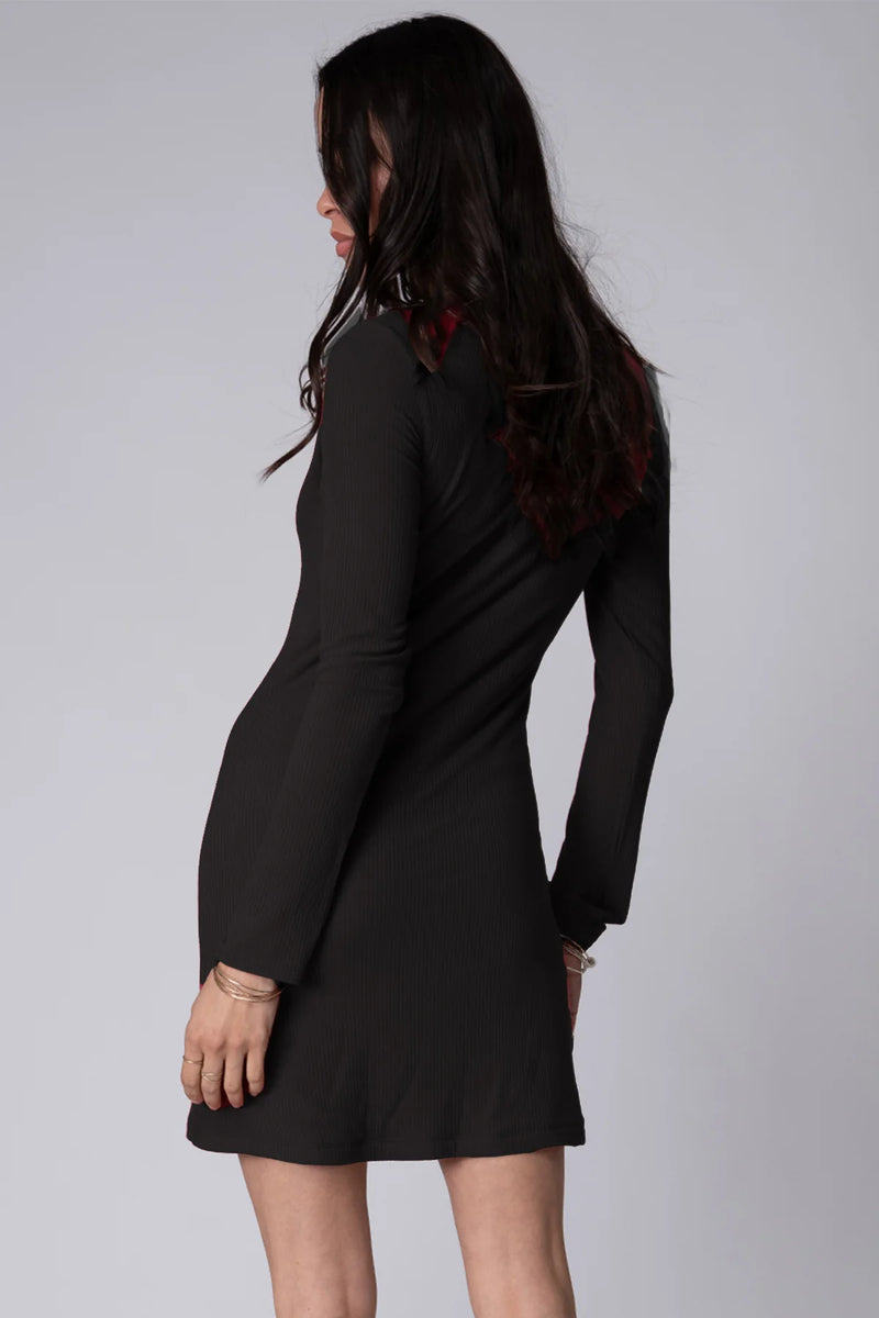 Wide Rib Long Sleeve Colette Mini Dress - Black