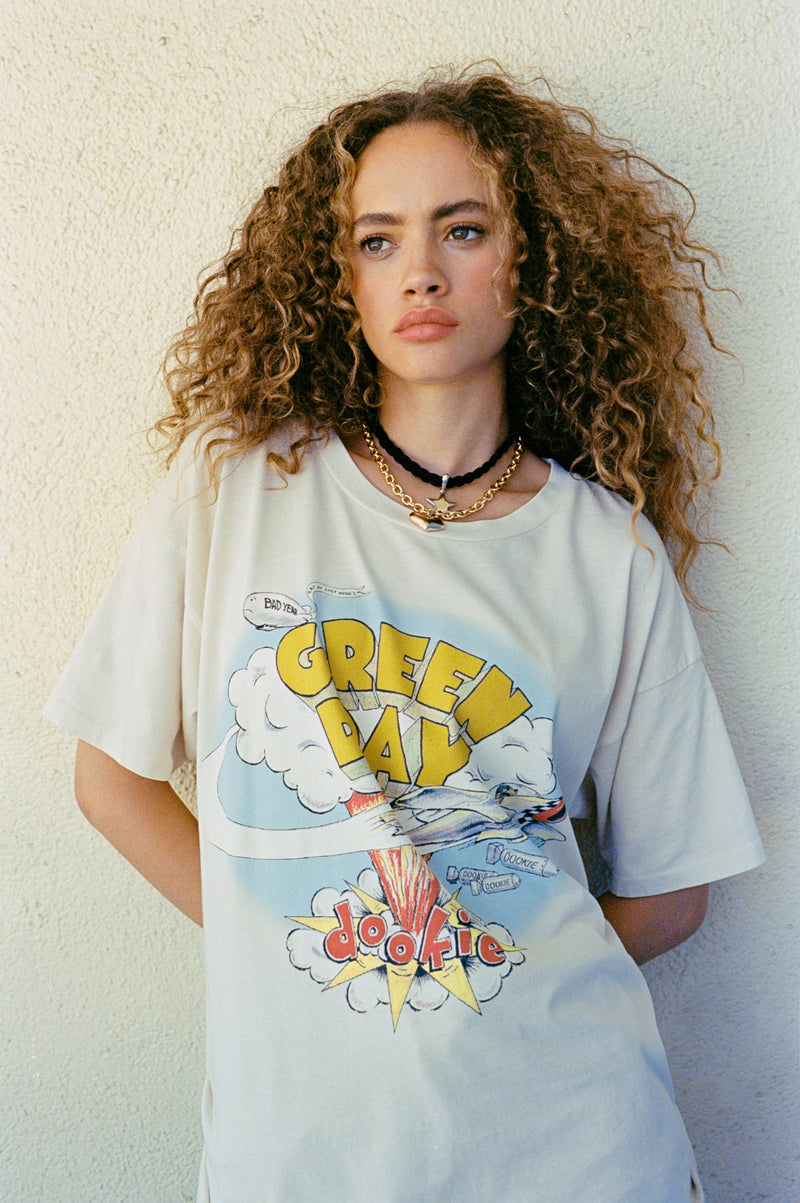 Green Day Dookie Merch Tee - Dirty White