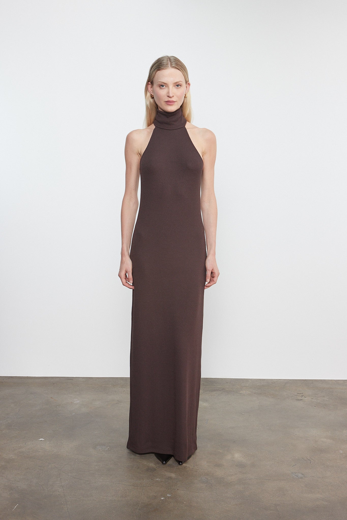 Knit Halter Turtleneck Fluid Dress