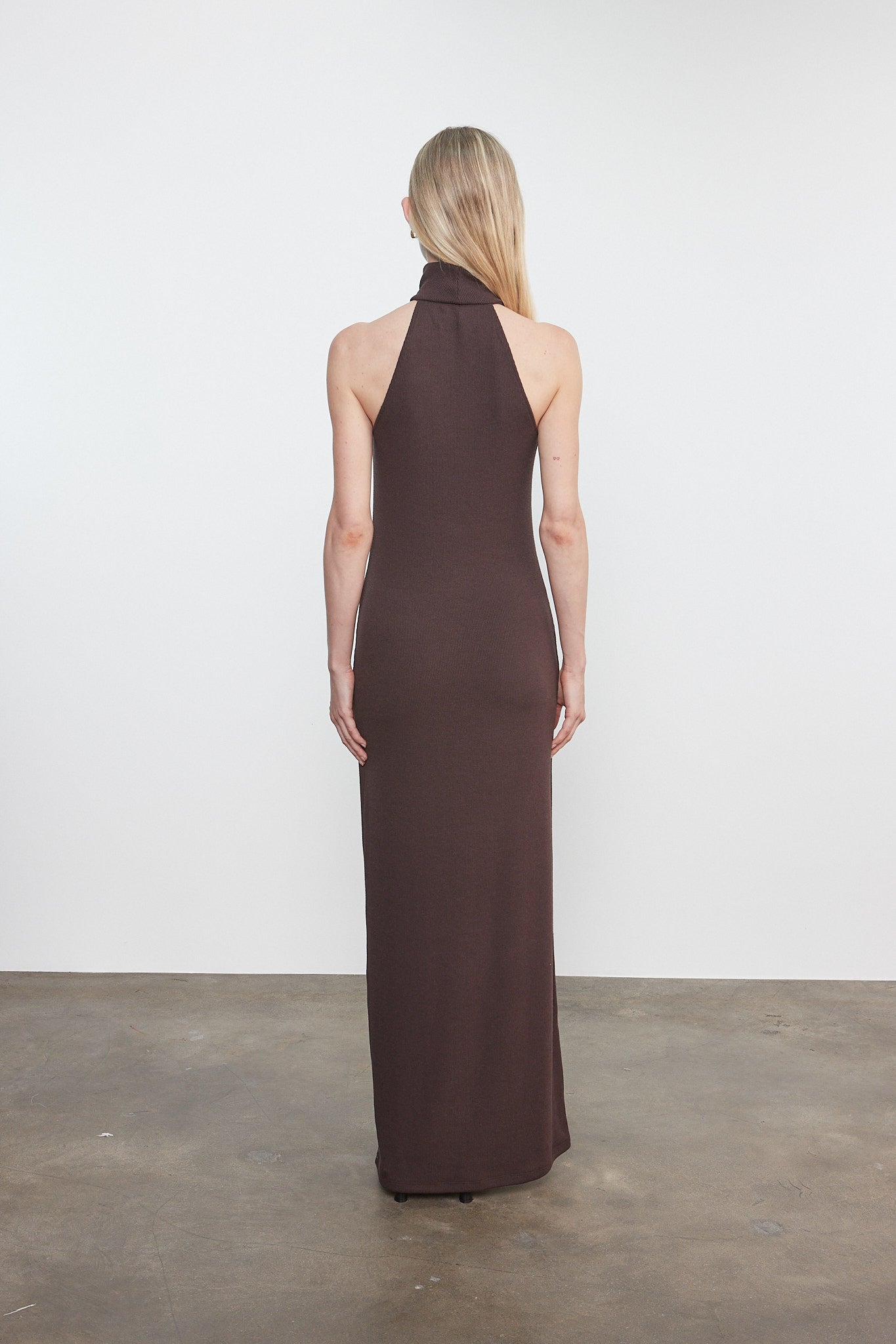 Knit Halter Turtleneck Fluid Dress