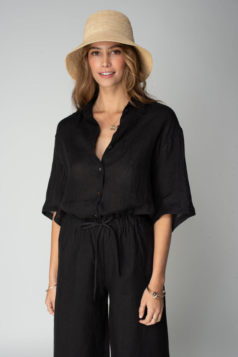 Linen Voile Taylor Shirt - Black